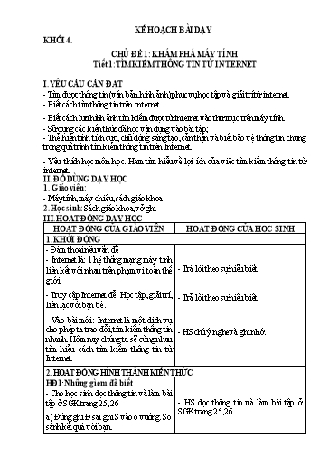 Kế hoạch bài dạy Tin học 4 (Cánh diều) - Chủ đề 1, Tiết 1: Tìm kiếm thông tin từ Internet