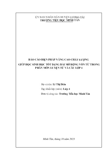 Sáng kiến kinh nghiệm Giúp học sinh học học tốt dạng bài Mở rộng vốn từ trong phân môn Luyện từ và câu Lớp 4