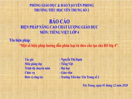 Sáng kiến kinh nghiệm Một số biện pháp hướng dẫn phân loại từ theo cấu tạo cho học sinh Lớp 4