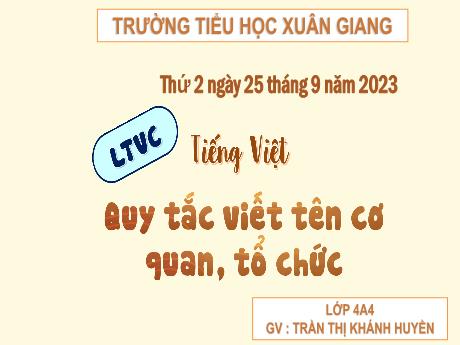 Bài giảng Tiếng Việt Lớp 4 Sách Kết nối tri thức (Luyện từ và câu) - Quy tắc viết tên cơ quan, tổ chức - Năm học 2023-2024 - Trần Thị Khánh Huyền