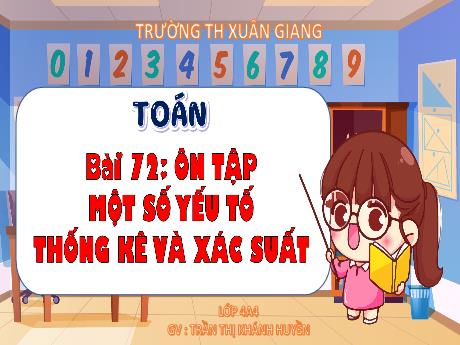 Bài giảng Toán Lớp 4 (Kết nối tri thức) - Bài 72: Ôn tập một số yếu tố thống kê và xác suất - Năm học 2023-2024 - Trần Thị Khánh Huyền