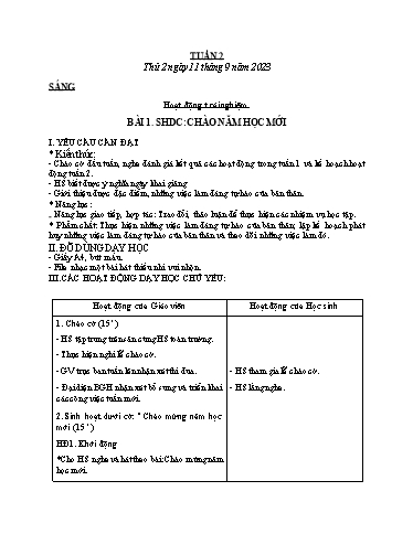 Kế hoạch bài dạy các môn Lớp 4 - Tuần 2 - Năm học 2023-2024 - Trần Thị Khánh Huyền