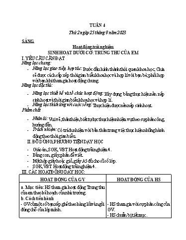 Kế hoạch bài dạy các môn Lớp 4 - Tuần 4 - Năm học 2023-2024 - Trần Thị Khánh Huyền