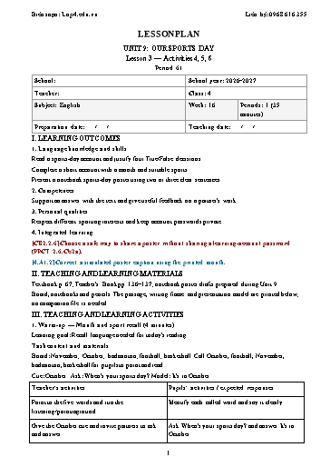 Giáo án Tiếng Anh lớp 4 Global Success năm học 2026-2027 - Tuần 16 (Tích hợp năng lực số và AI)