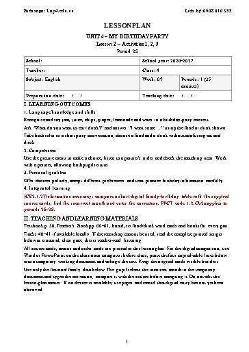 Giáo án Tiếng Anh lớp 4 Global Success năm học 2026-2027 - Tuần 7 (Tích hợp năng lực số và AI)