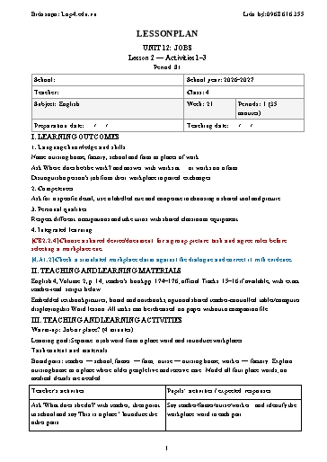 Giáo án Tiếng Anh lớp 4 Global Success năm học 2026-2027 - Tuần 21 (Tích hợp năng lực số và AI)