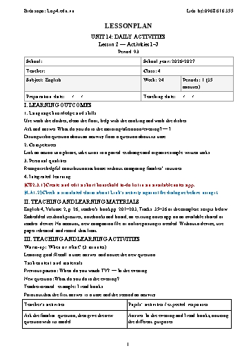Giáo án Tiếng Anh lớp 4 Global Success năm học 2026-2027 - Tuần 24 (Tích hợp năng lực số và AI)