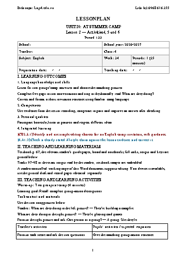 Giáo án Tiếng Anh lớp 4 Global Success năm học 2026-2027 - Tuần 34 (Tích hợp năng lực số và AI)