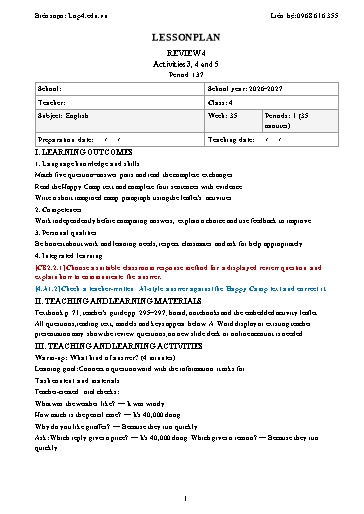 Giáo án Tiếng Anh lớp 4 Global Success năm học 2026-2027 - Tuần 35 (Tích hợp năng lực số và AI)