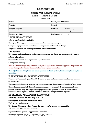 Giáo án Tiếng Anh lớp 4 Global Success năm học 2026-2027 - Tuần 32 (Tích hợp năng lực số và AI)