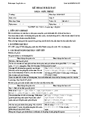 Giáo án Toán lớp 4 sách KNTT - Tuần 10 - Năm học 2026-2027 (Tích hợp năng lực số và AI)