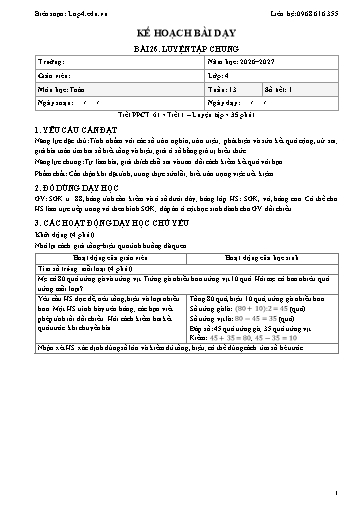 Giáo án Toán lớp 4 sách KNTT - Tuần 13 - Năm học 2026-2027 (Tích hợp năng lực số và AI)