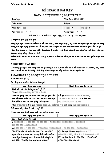 Giáo án Toán lớp 4 sách KNTT - Tuần 17 - Năm học 2026-2027 (Tích hợp năng lực số và AI)