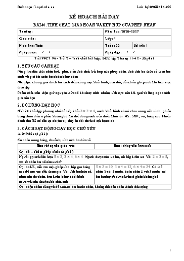 Giáo án Toán lớp 4 sách KNTT - Tuần 20 - Năm học 2026-2027 (Tích hợp năng lực số và AI)