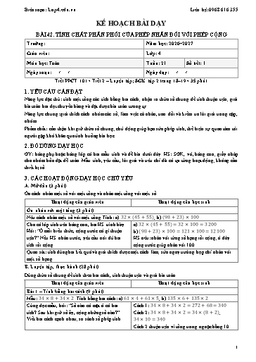 Giáo án Toán lớp 4 sách KNTT - Tuần 21 - Năm học 2026-2027 (Tích hợp năng lực số và AI)