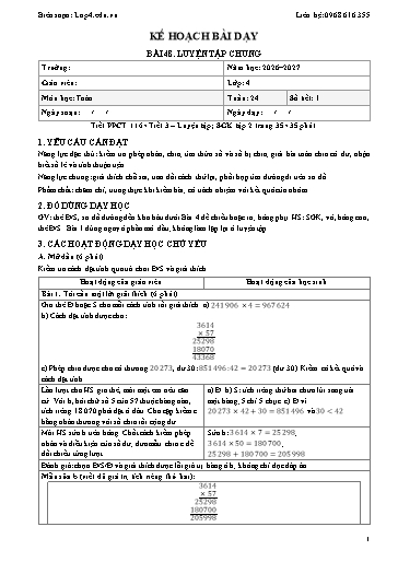 Giáo án Toán lớp 4 sách KNTT - Tuần 24 - Năm học 2026-2027 (Tích hợp năng lực số và AI)