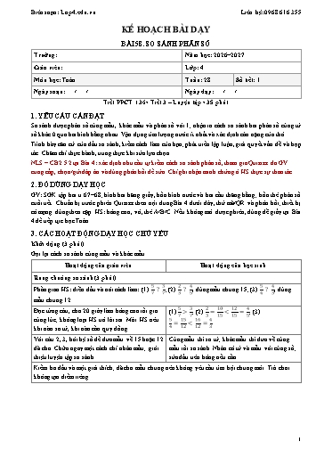 Giáo án Toán lớp 4 sách KNTT - Tuần 28 - Năm học 2026-2027 (Tích hợp năng lực số và AI)
