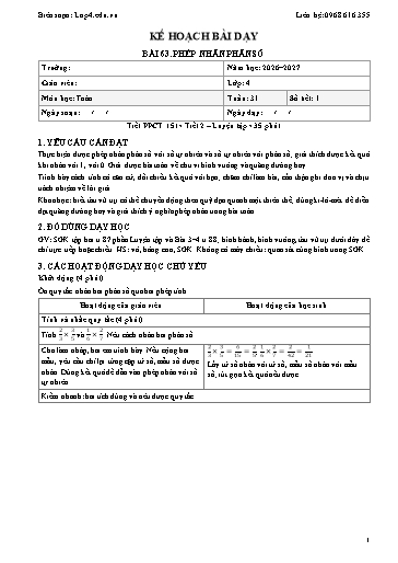 Giáo án Toán lớp 4 sách KNTT - Tuần 31 - Năm học 2026-2027 (Tích hợp năng lực số và AI)