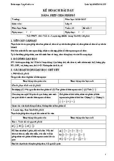 Giáo án Toán lớp 4 sách KNTT - Tuần 32 - Năm học 2026-2027 (Tích hợp năng lực số và AI)
